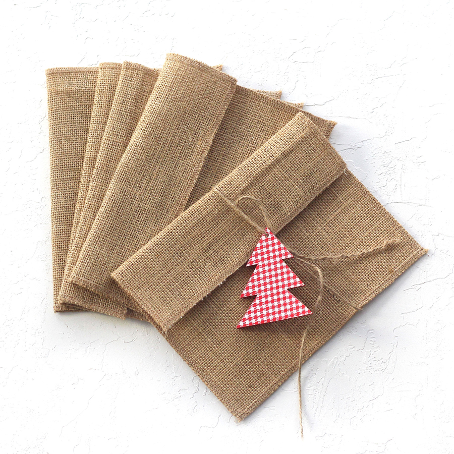 Jute envelope with felt motifs (14x19 cm), gingham pine / 5 pcs - 2