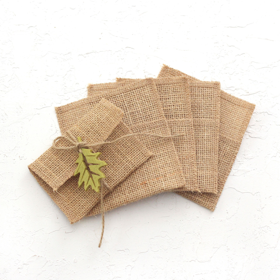 Small jute envelope with felt leaves, 7x10 cm / Green (5 pcs) - 2