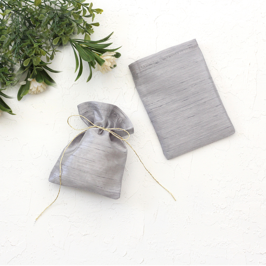 Grey Ottoman silk pouch, 9x12 cm / 3 pcs - 2