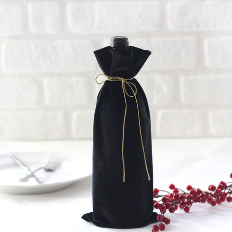 Black velvet wine bottle cover / 14x34 cm - Bimotif