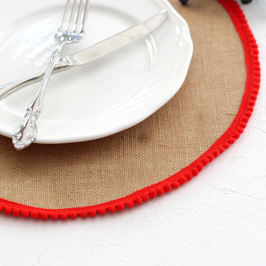 Round jute supla with red pompom, 36 cm / 6 pcs - 2