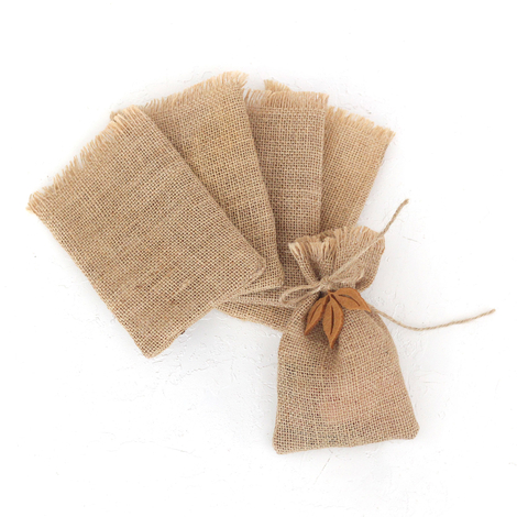 Jute pouch with felt leaf tassels, 10x15 cm / Light Brown (5 pcs) - 2