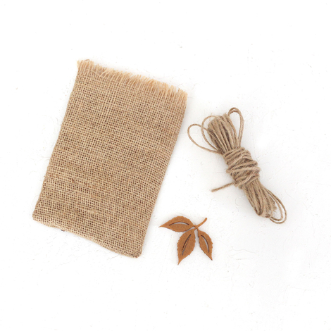 Jute pouch with felt leaf tassels, 10x15 cm / Light Brown (5 pcs) - 3