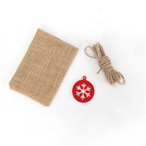 Round felt snowflake decorated flat jute pouch, 10x15 cm / Red (5 pcs) - 3