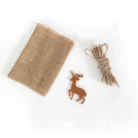 Felt jute pouch with deer, 10x15 cm / Coffee (5 pcs) - 3