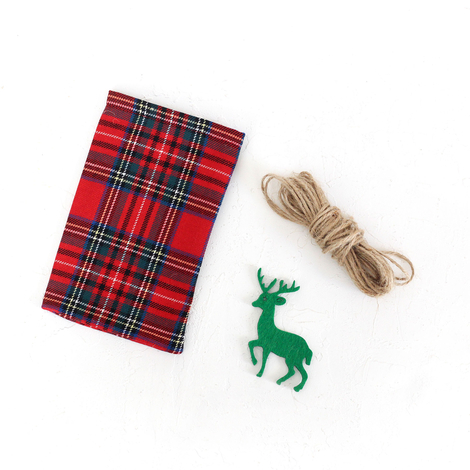 Green felt plaid fabric pouch with deer ornament, 10x15 cm / 5 pcs - 3