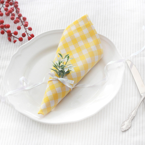 Yellow checked woven cloth napkin, 40x40 cm / 4 pcs - 3