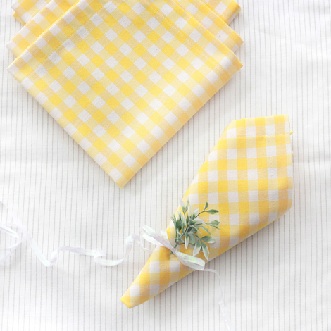 Yellow checked woven cloth napkin, 40x40 cm / 12 pcs - 3