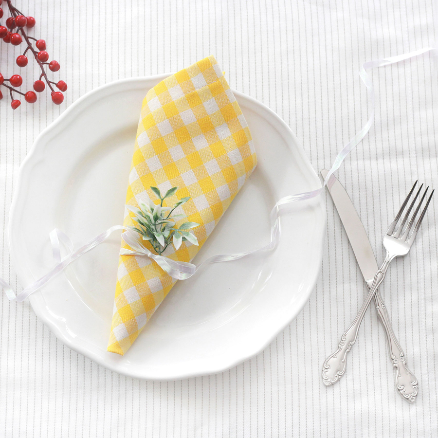 Yellow checked woven cloth napkin, 40x40 cm / 12 pcs - 1