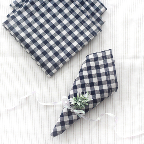 Navy blue checkered cloth napkin, 40x40 cm / 4 pcs - 2