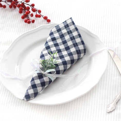 Navy blue checkered cloth napkin, 40x40 cm / 4 pcs - 3