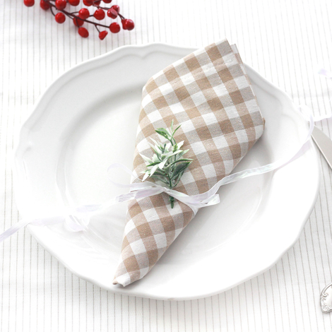 Beige checked woven cloth napkin, 40x40 cm / 4 pcs - 3