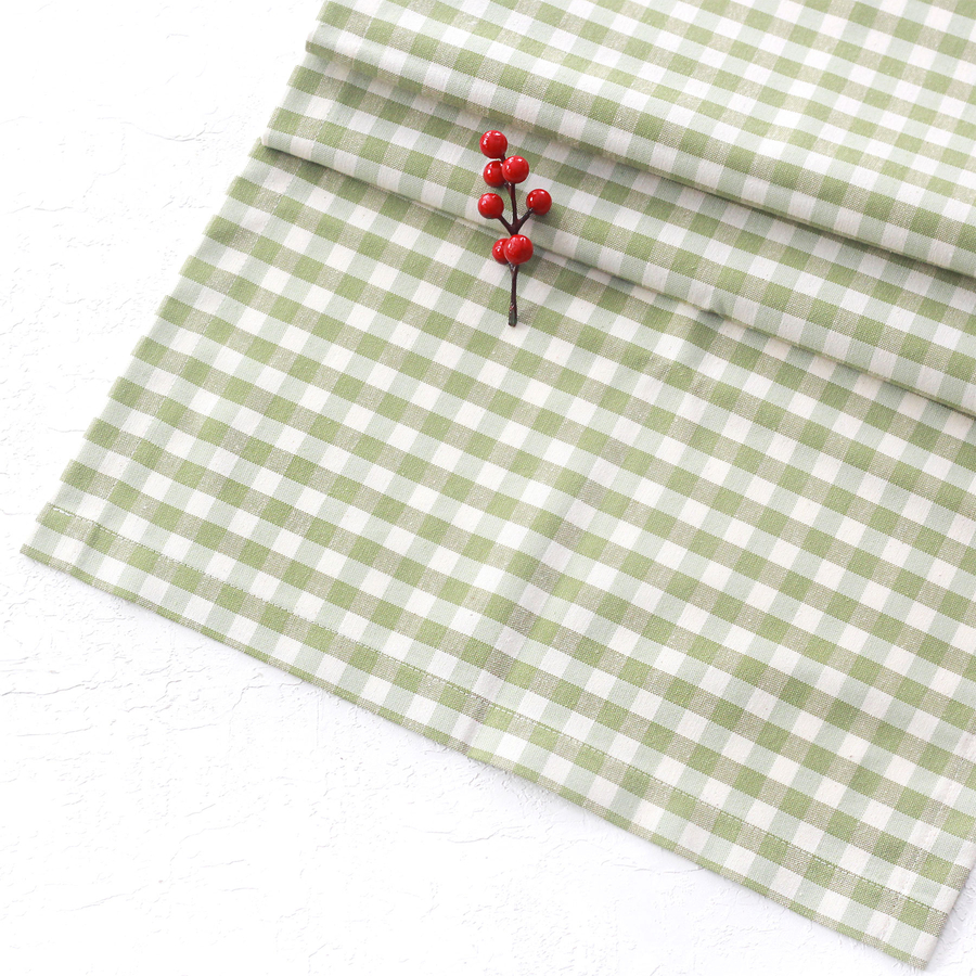 Light green checked woven fabric runner / 45x170 cm - 1