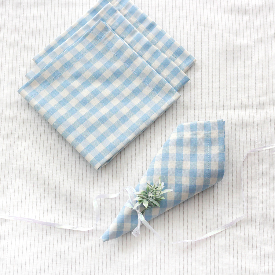 Light blue checked cloth napkin, 40x40 cm / 12 pcs - 3