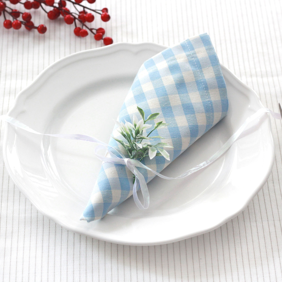 Light blue checked cloth napkin, 40x40 cm / 12 pcs - 2