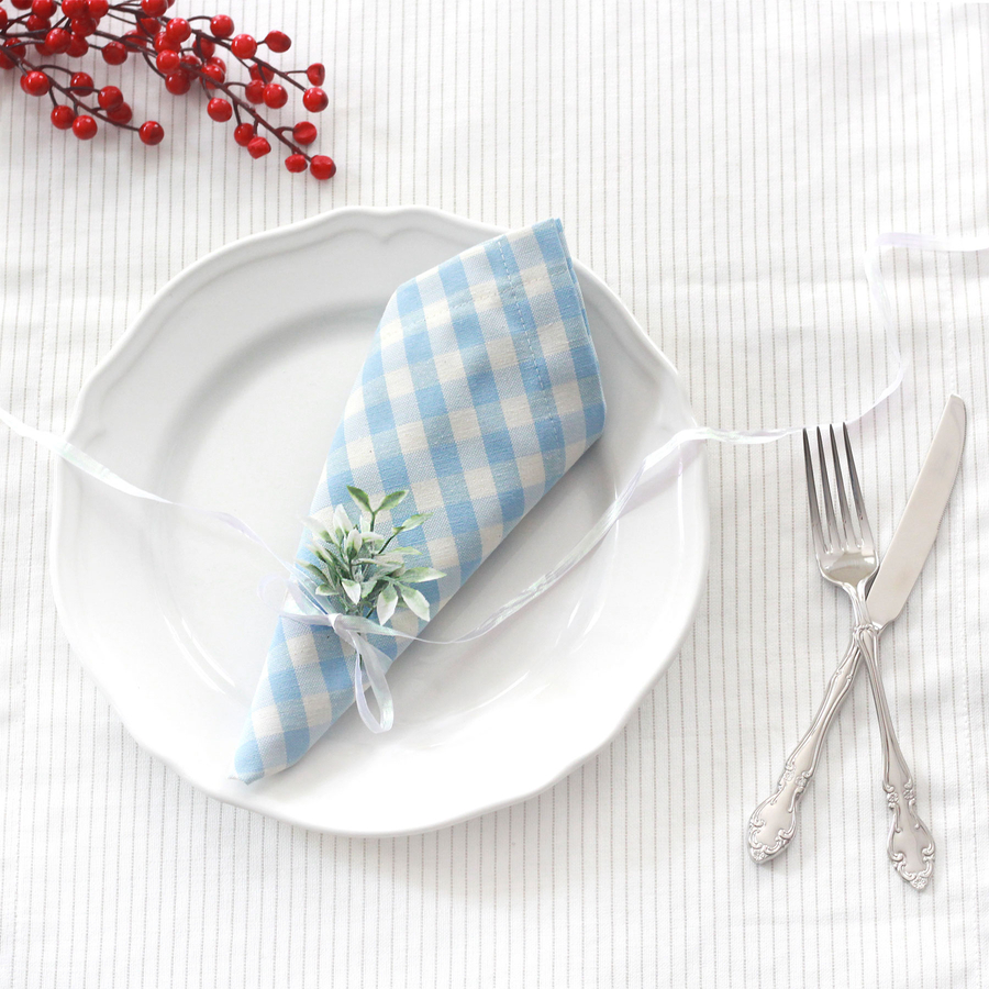 Light blue checked cloth napkin, 40x40 cm / 12 pcs - 1