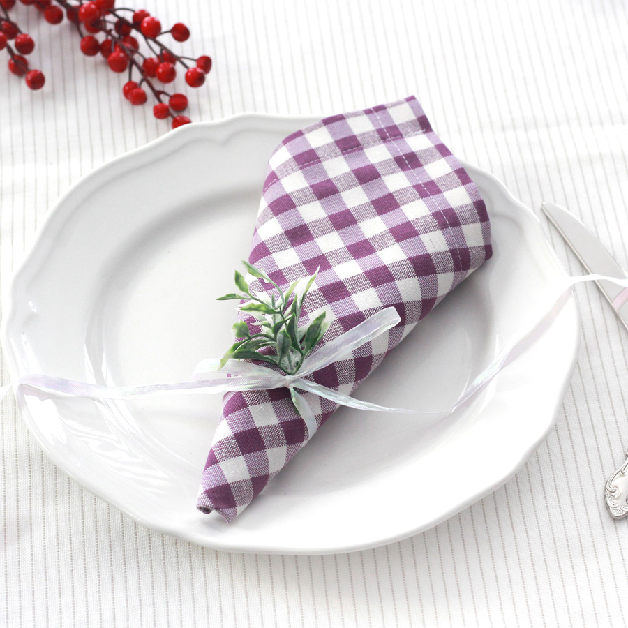 Damson color checkered cloth napkin, 40x40 cm / 4 pcs - 3