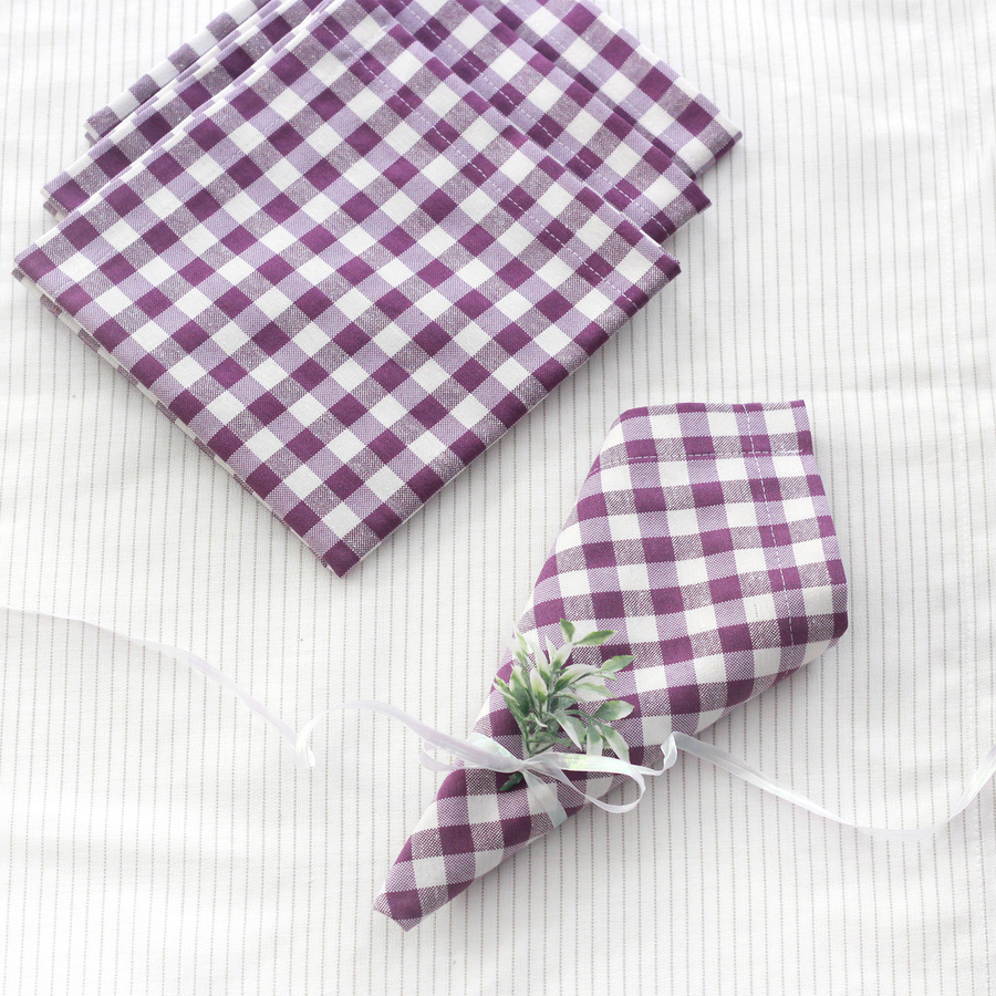 Damson color checkered cloth napkin, 40x40 cm / 12 pcs - 2