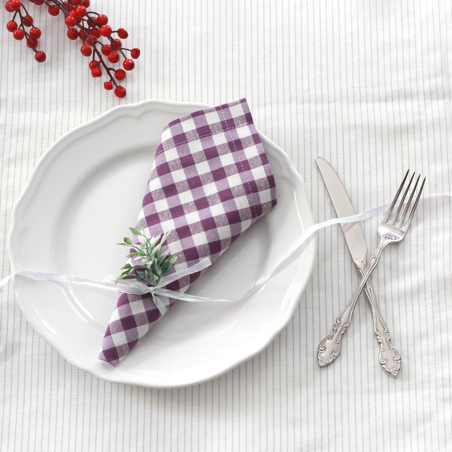 Damson color checkered cloth napkin, 40x40 cm / 12 pcs - 1