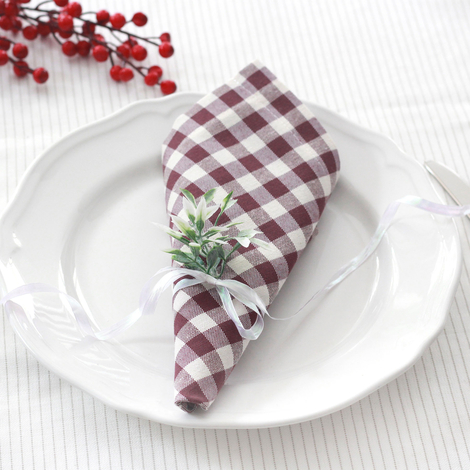 Burgundy checked cloth napkin, 40x40 cm / 4 pcs - 3