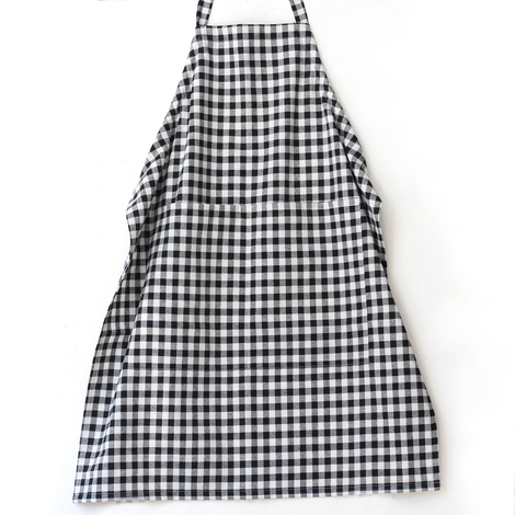 Black and white checkered woven fabric kitchen apron with ties / 90x70 cm - Bimotif