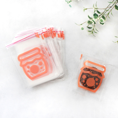 Clear Bags with orange jar pattern, adhesive / 10x15 cm (100 pcs) - 2