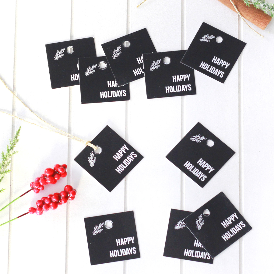 Christmas black square Hang Tags, Happy Holidays / 10 pcs (4x4 cm) - 1