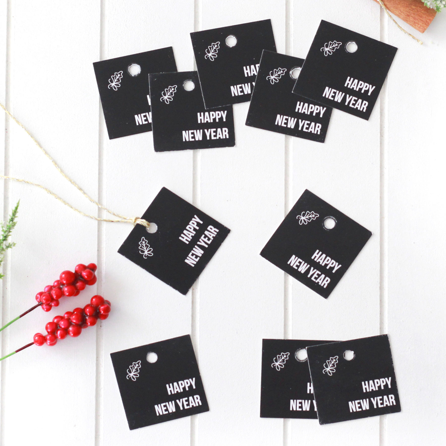 Christmas black square Hang Tags, Happy New Year / 10 pcs (4x4 cm) - 1