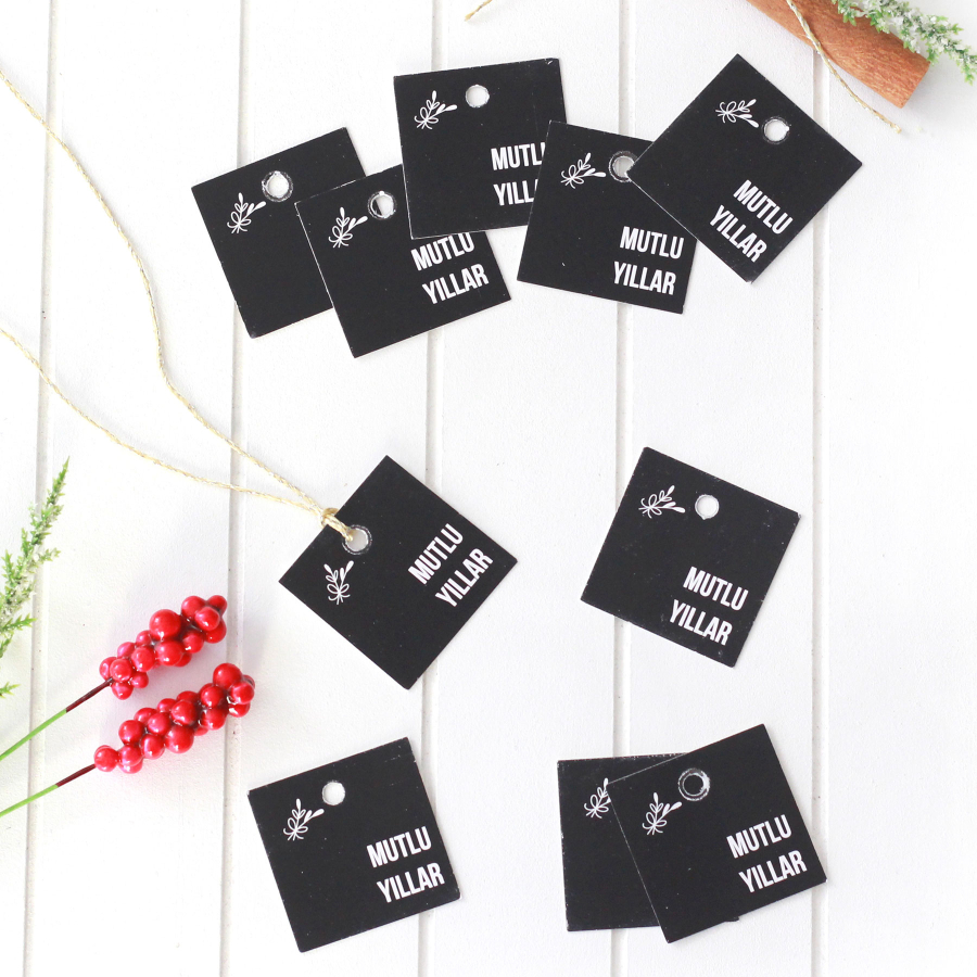 Christmas black square Hang Tags, Happy New Year / 10 pcs (4x4 cm) - 1