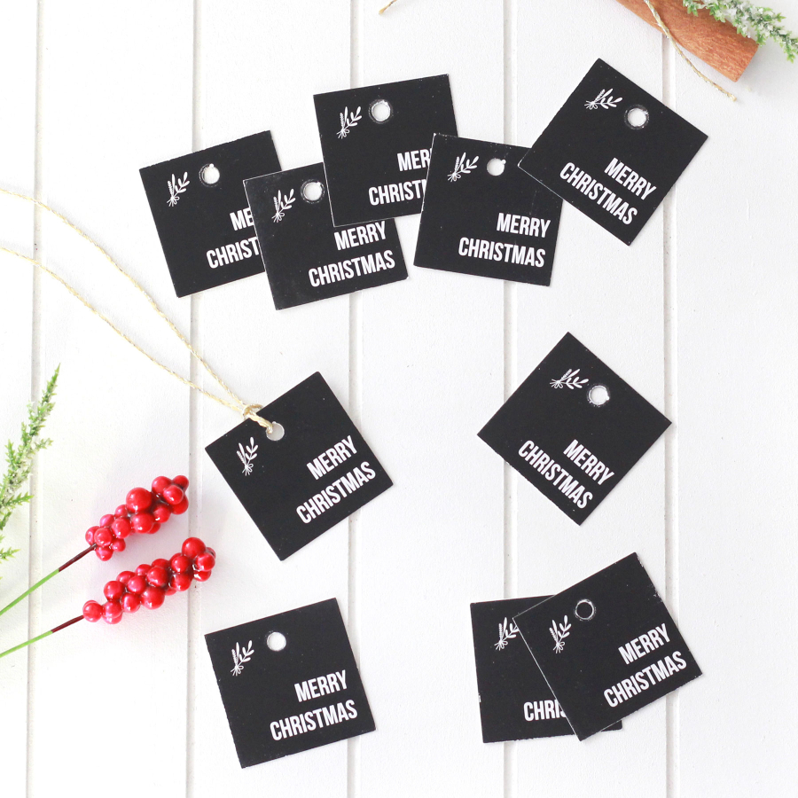 Christmas black square Hang Tags, Merry Christmas / 10 pcs (4x4 cm) - 1