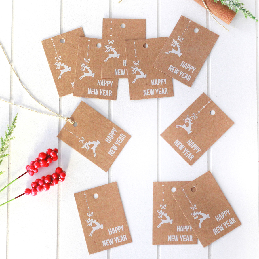 Christmas kraft rectangular Hang Tags, Happy New Year / 10 pcs (3.5x4.9 cm) - 1