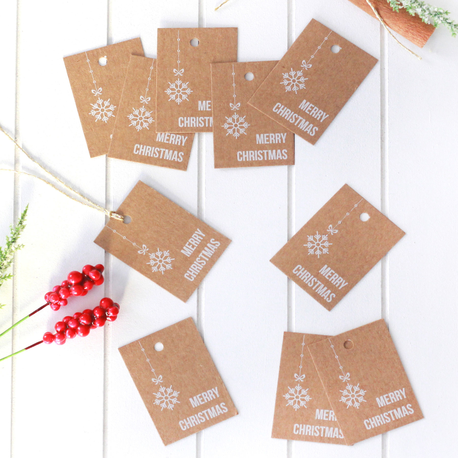 Christmas kraft rectangular Hang Tags, Merry Christmas / 10 pcs (3.5x4.9 cm) - 1