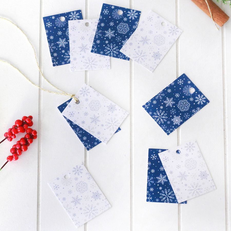 Christmas snow patterned rectangular Hang Tag set, Dark Blue-White / 10 pcs (3.5x4.9 cm) - 1