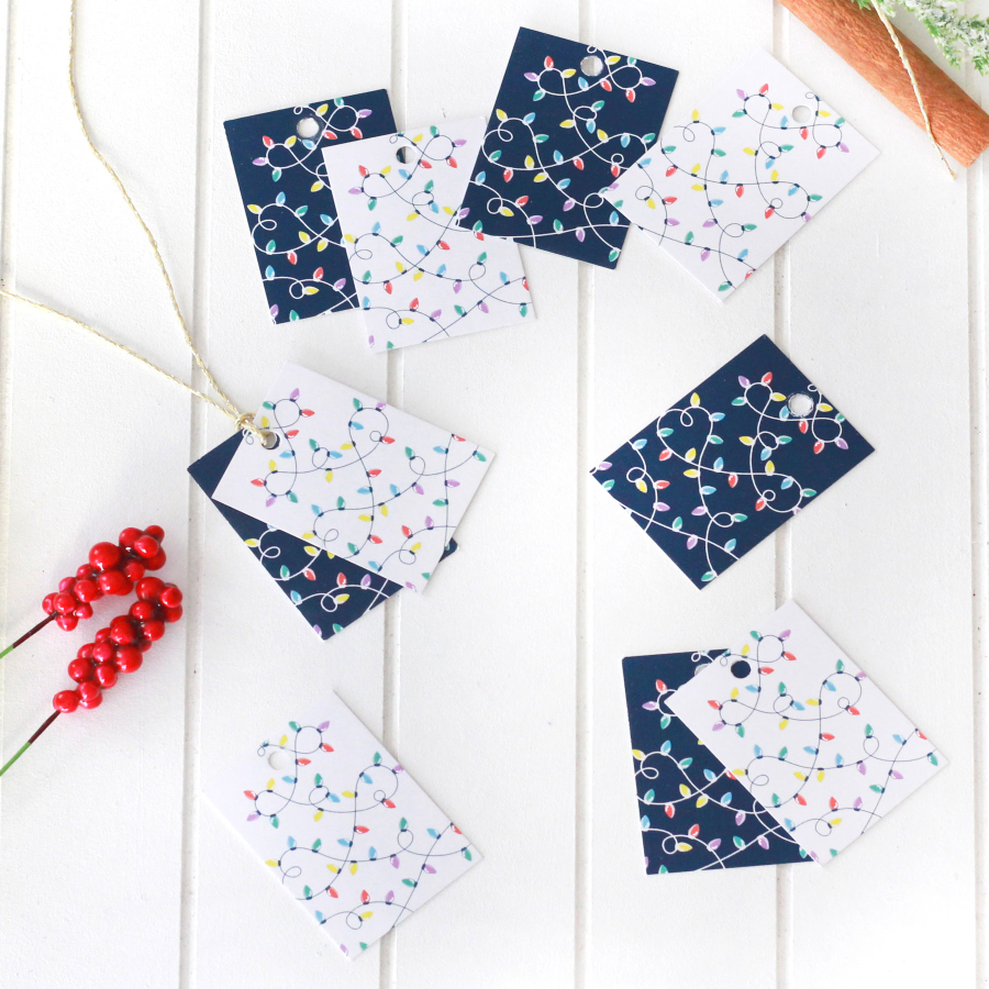 Christmas light patterned rectangular Hang Tag set, Navy Blue-White / 10 pcs (3.5x4.9 cm) - 1