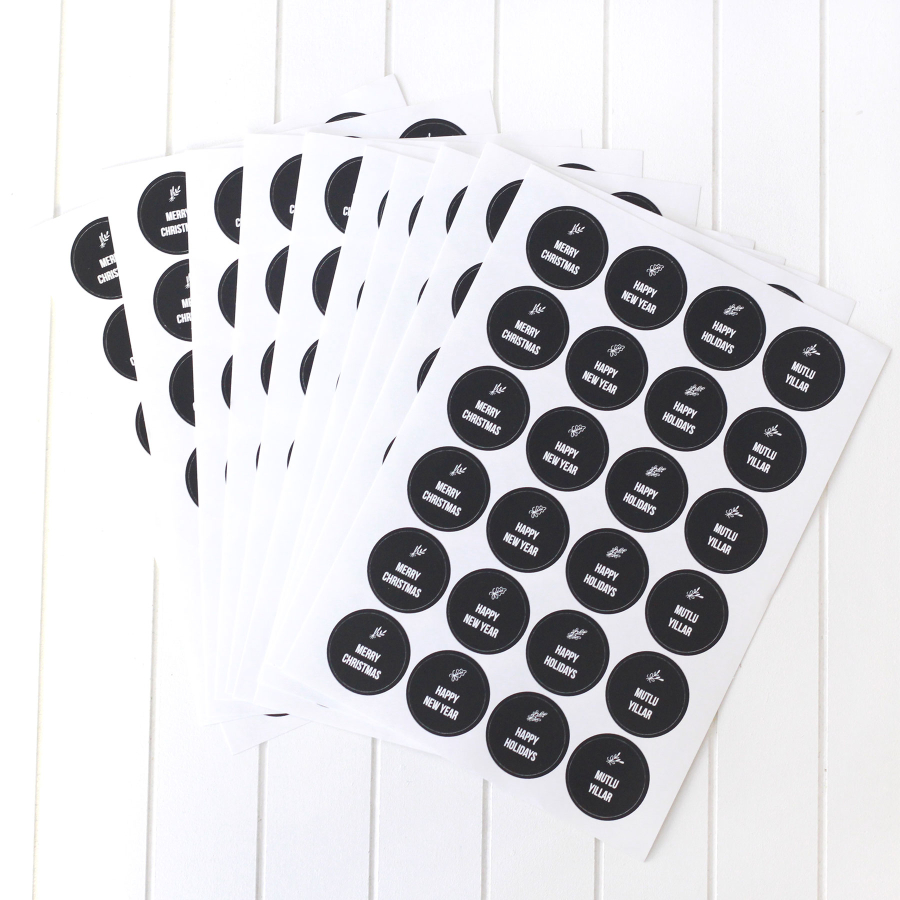 Christmas messages sticker set, 2.75 cm / 10 sheets (Black) - 1