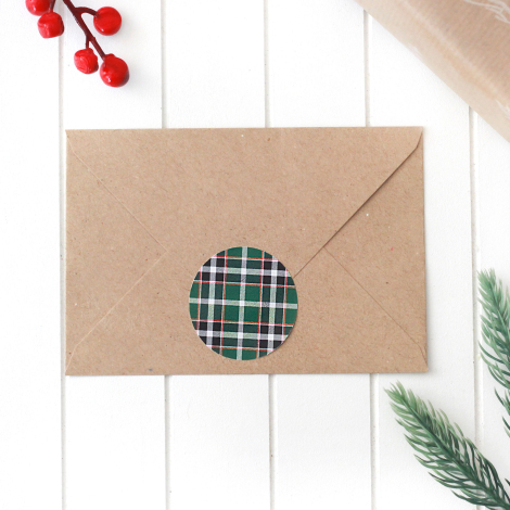 Christmas plaid round sticker, 4.2 cm / 2 sheets - 2