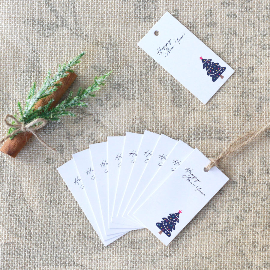 Christmas pine figured rectangular Hang Tags, Navy Blue-White / 10 pcs (3.5x7 cm) - 1