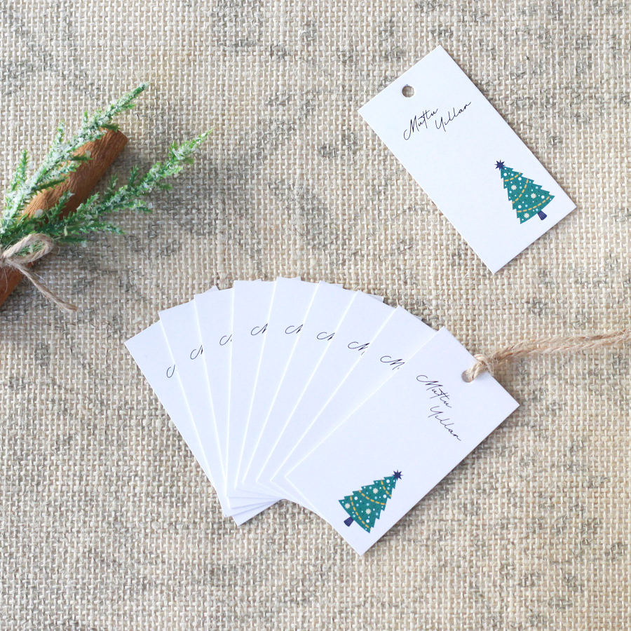 Christmas pine figured rectangular Hang Tags, Green-White / 10 pcs (3.5x7 cm) - 1