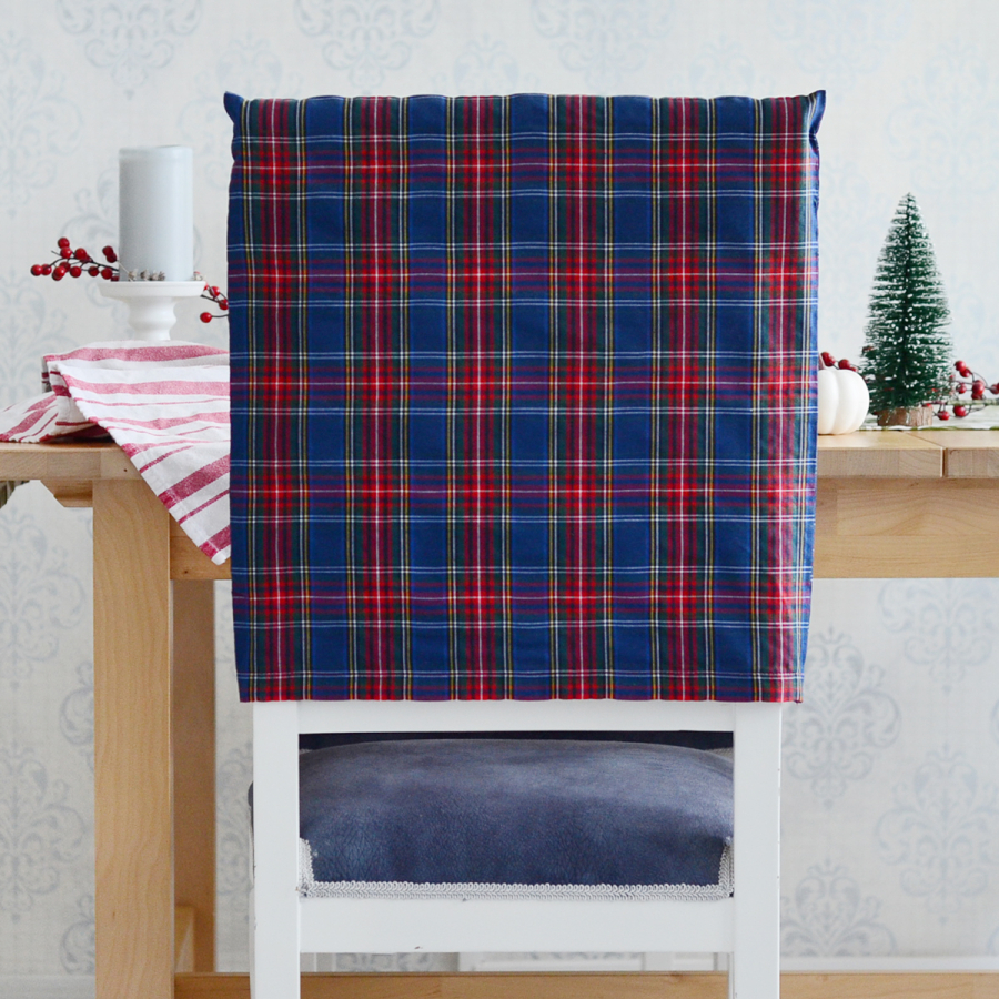 Navy blue plaid fabric chair cover, 47x47 cm - 1