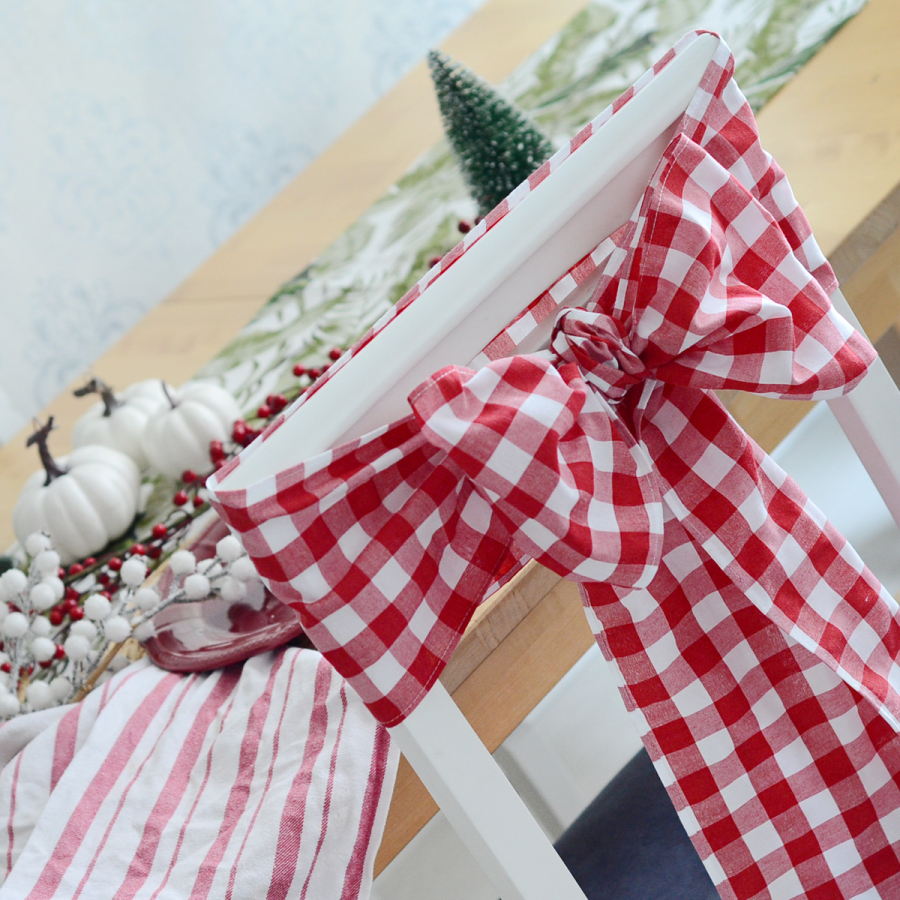 Chair decoration bow ribbon / red checkered, 20x300 cm - 3