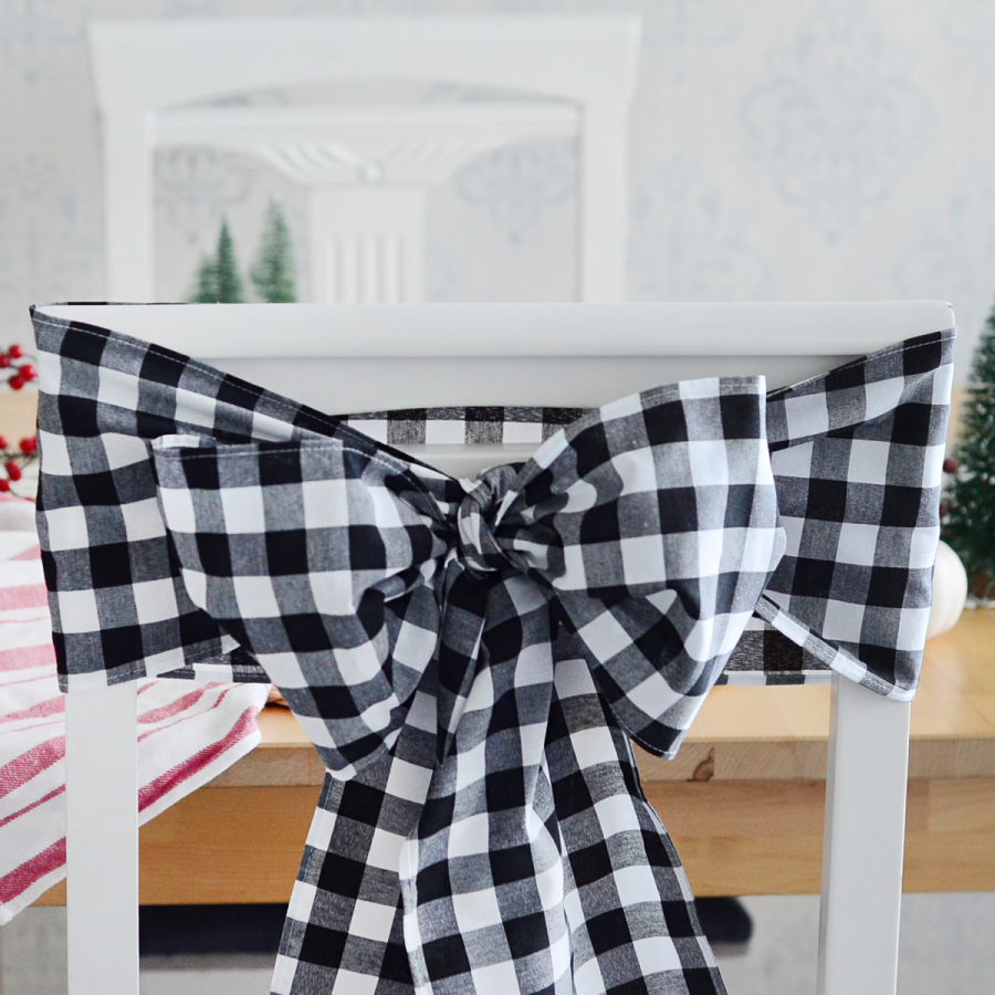 Chair decoration bow ribbon / black checkered, 20x300 cm - 2