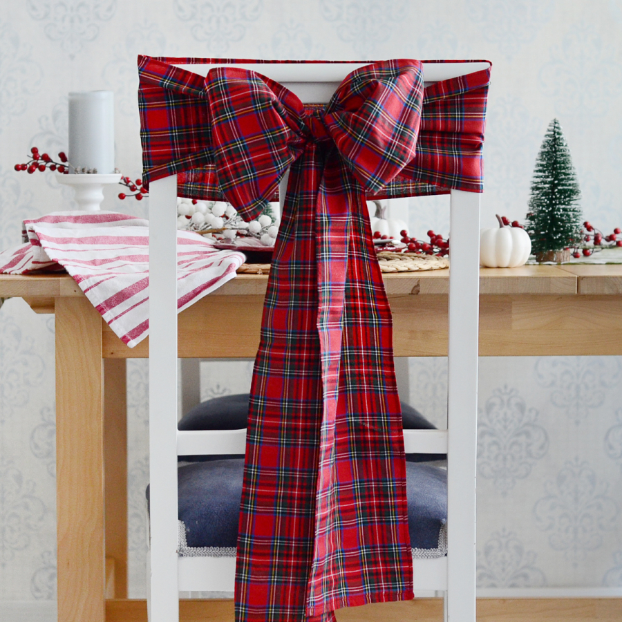 Chair decoration bow ribbon / red plaid, 20x300 cm - 1