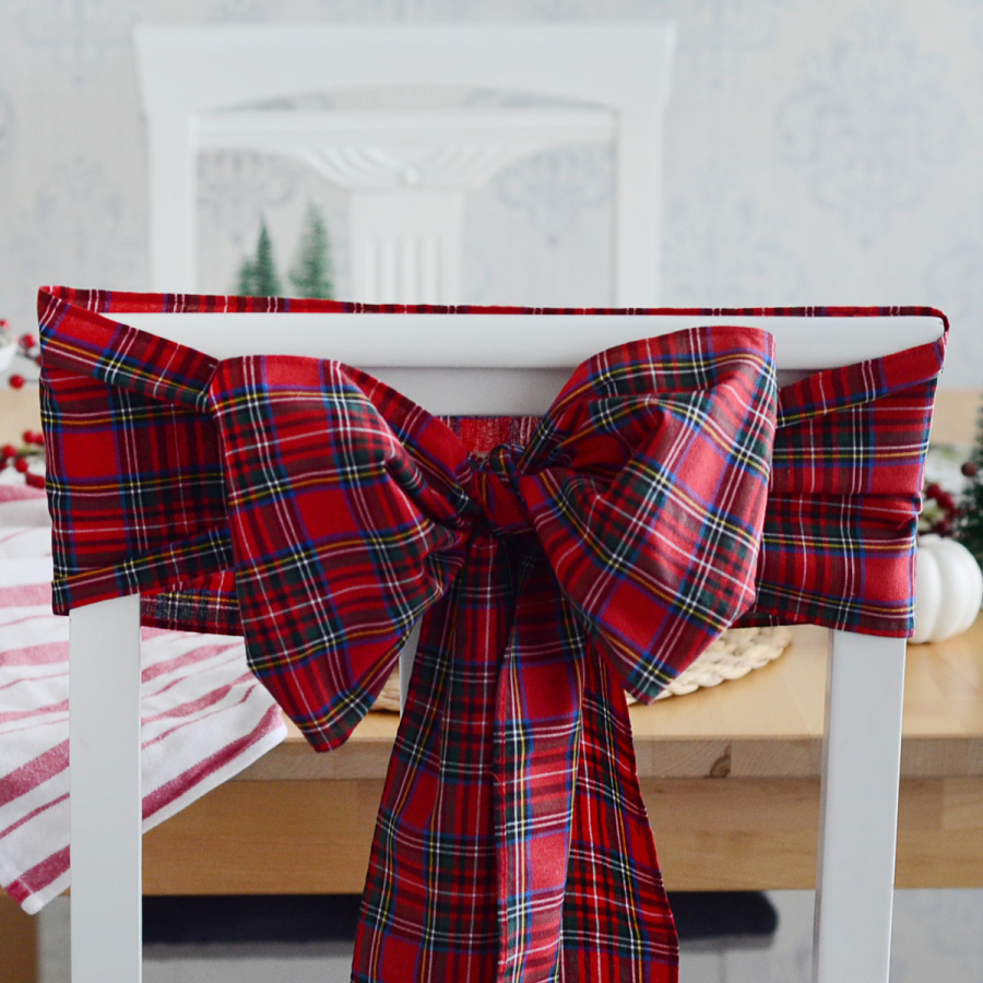 Chair decoration bow ribbon / red plaid, 20x300 cm - 2