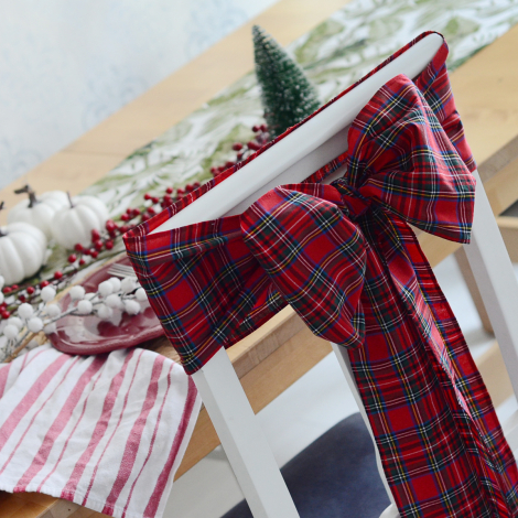 Chair decoration bow ribbon / red plaid, 20x300 cm - 3