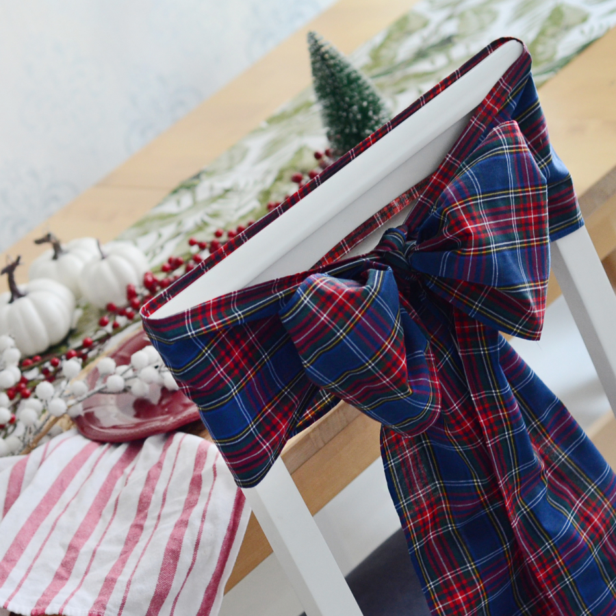 Chair decoration bow ribbon / navy blue plaid, 20x300 cm - 3