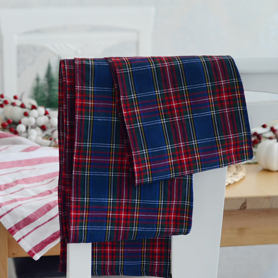 Chair decoration bow ribbon / navy blue plaid, 20x300 cm - 4