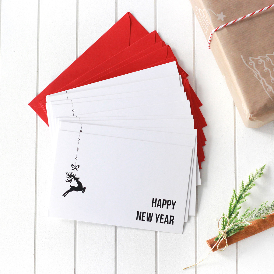 Christmas card set with envelope, Happy New Year / 12 pcs - 1