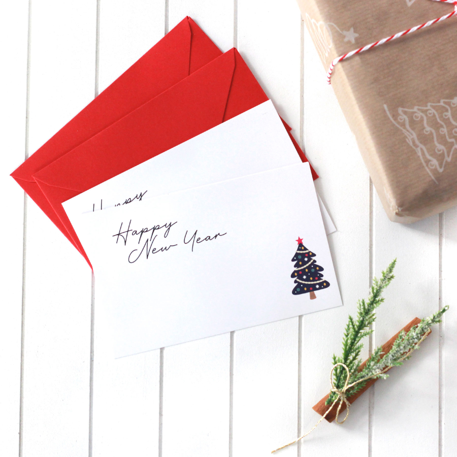 Christmas pine figured envelope card set, Happy New Year / 2 pcs (Navy blue) - 1