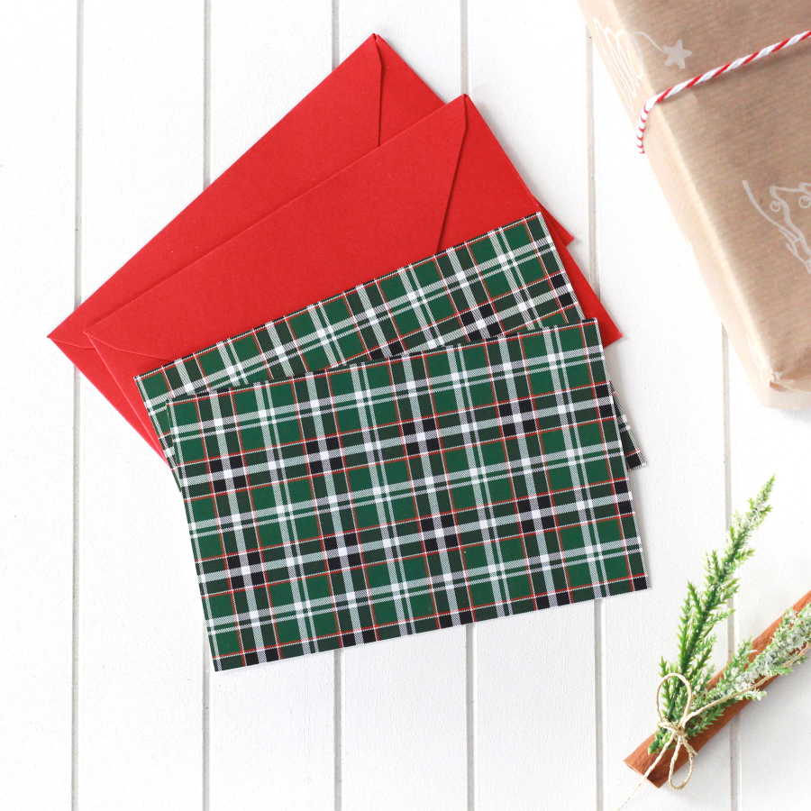 Christmas plaid patterned envelope card set, 2 pcs (Green) - 1