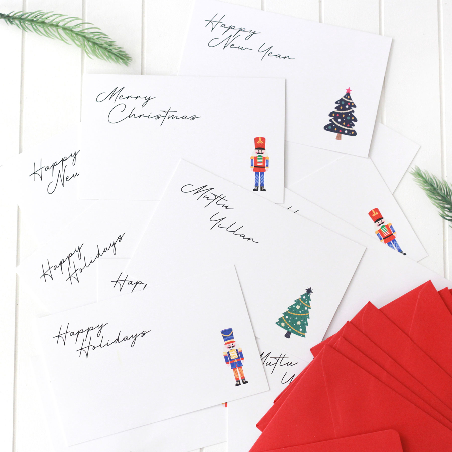 Christmas nutcracker and pine figured enveloped card set, 12 pcs - 1